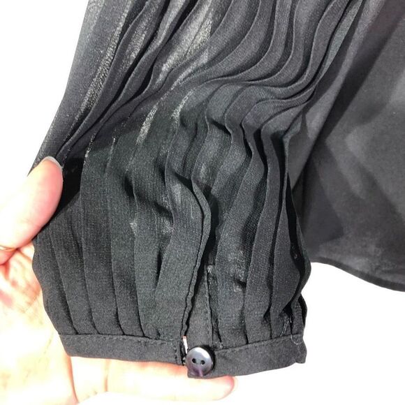 CW Classics Women's Pullover Semi Sheer Balloon Long Pleated Sleeves Blouse Size - Picture 13 of 16